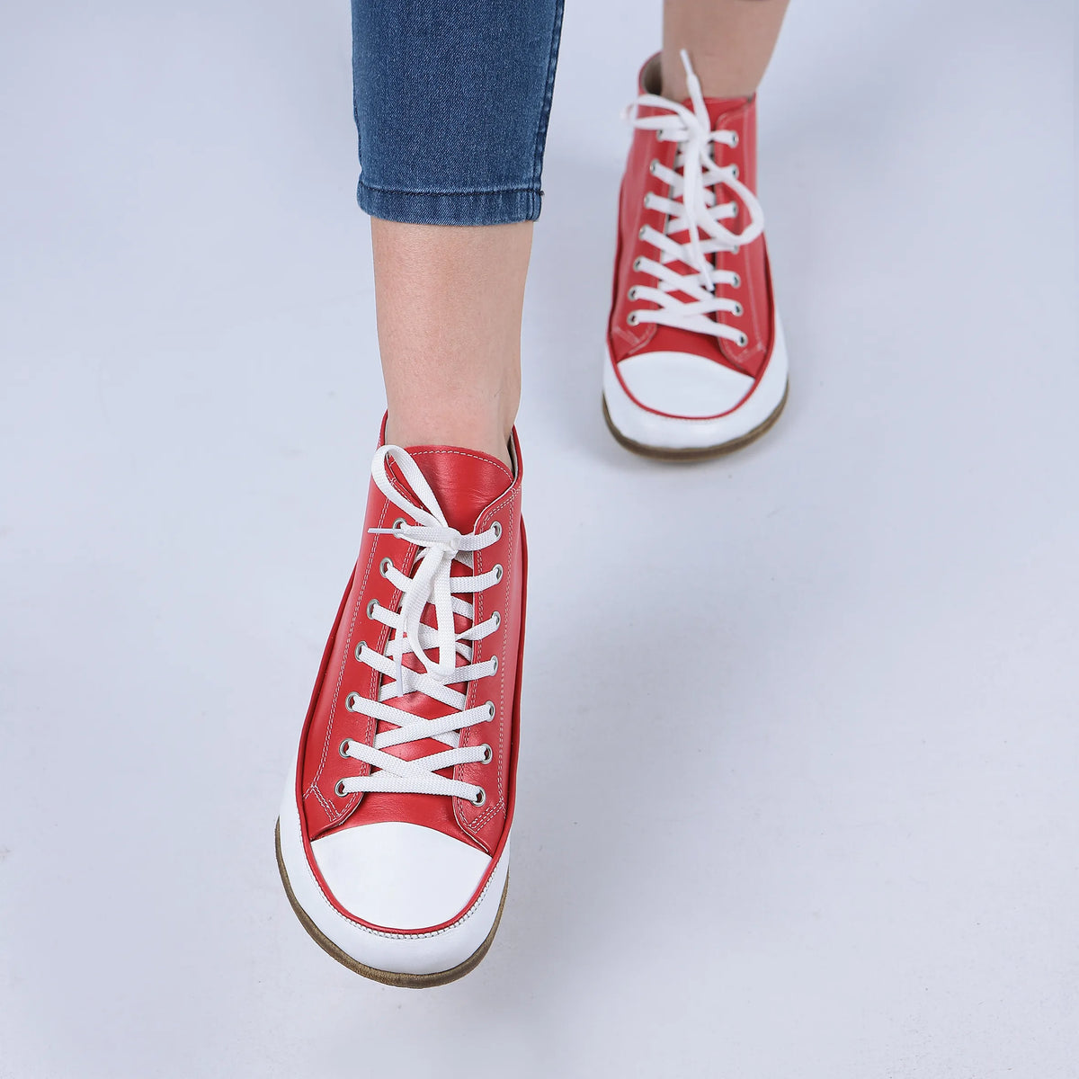 Smooth Barefoot Long Boots Converse Shoes – Classic Sole — Leather Sole – Red