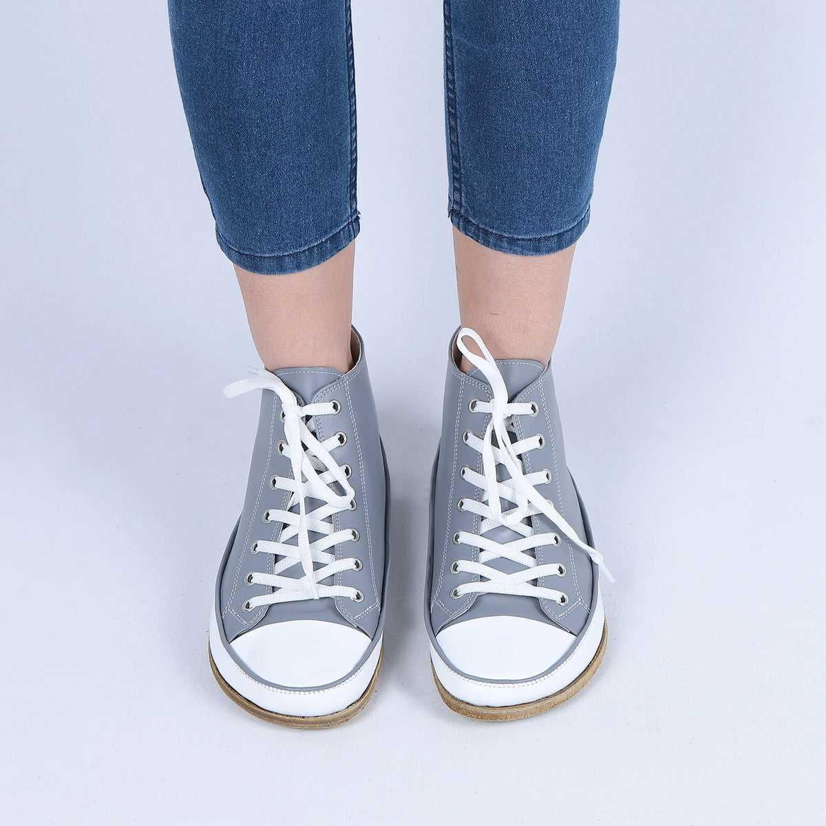 Smooth Barefoot Long Boots Converse Shoes – Classic Sole — Leather Sole – Gray