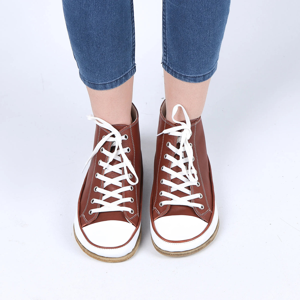 Smooth Barefoot Long Boots Converse Shoes – Classic Sole — Leather Sole – Brown