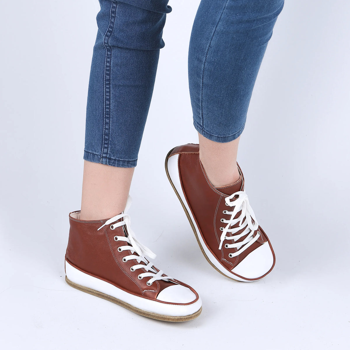 Smooth Barefoot Long Boots Converse Shoes – Classic Sole — Leather Sole – Brown