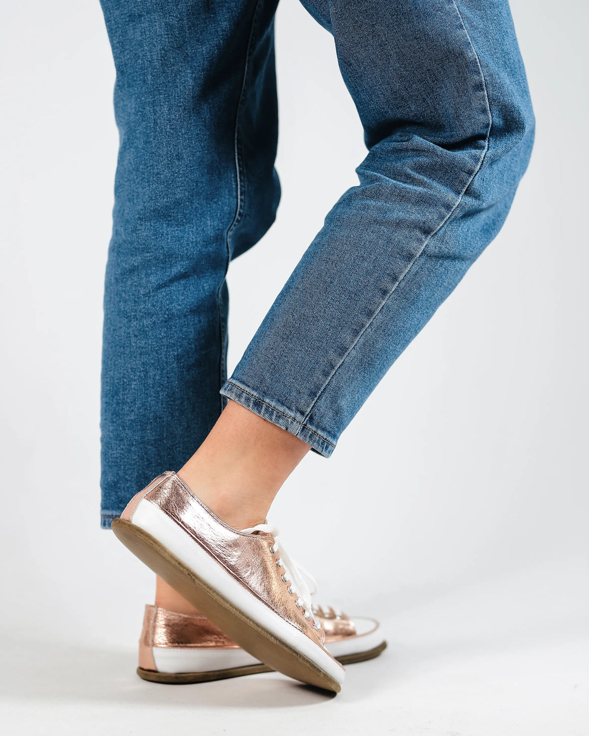 Bright Barefoot Converse Shoes – Classic Sole — Leather Sole – Rose Gold