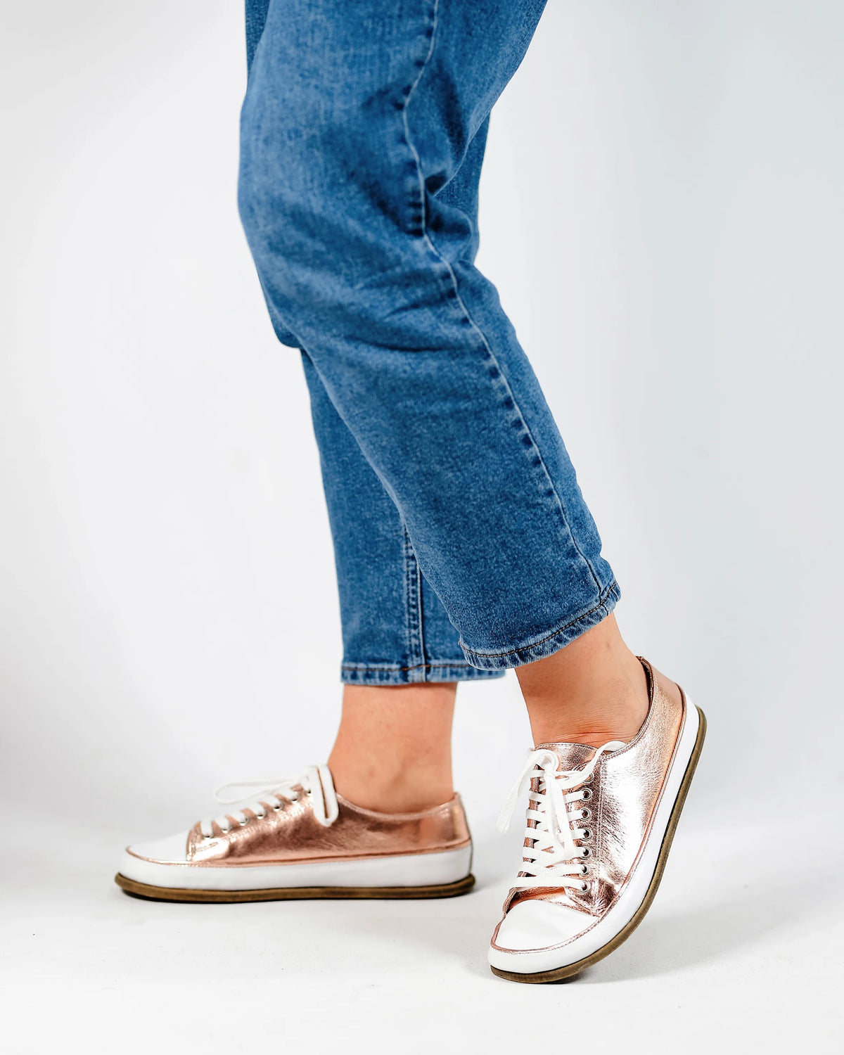 Bright Barefoot Converse Shoes – Classic Sole — Leather Sole – Rose Gold