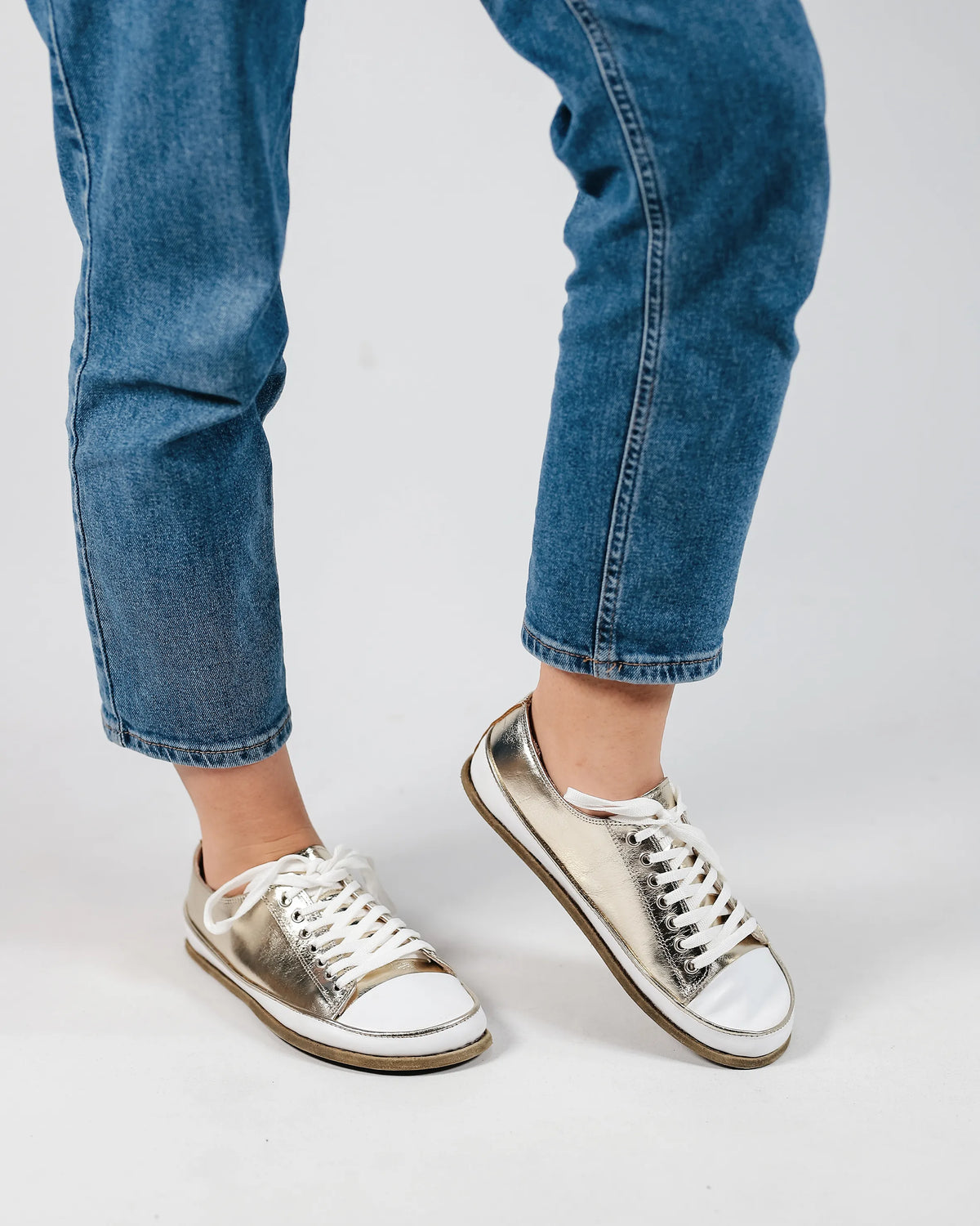 Bright Barefoot Converse Shoes – Classic Sole — Leather Sole – Gold