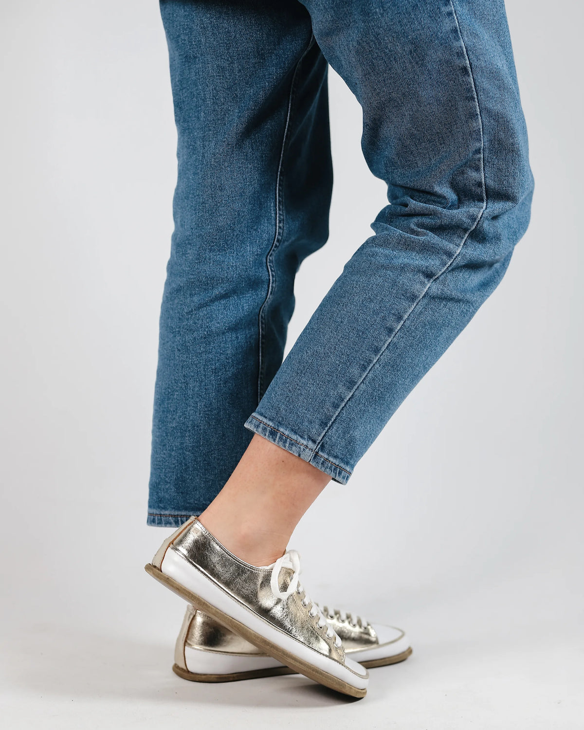 Bright Barefoot Converse Shoes – Classic Sole — Leather Sole – Gold