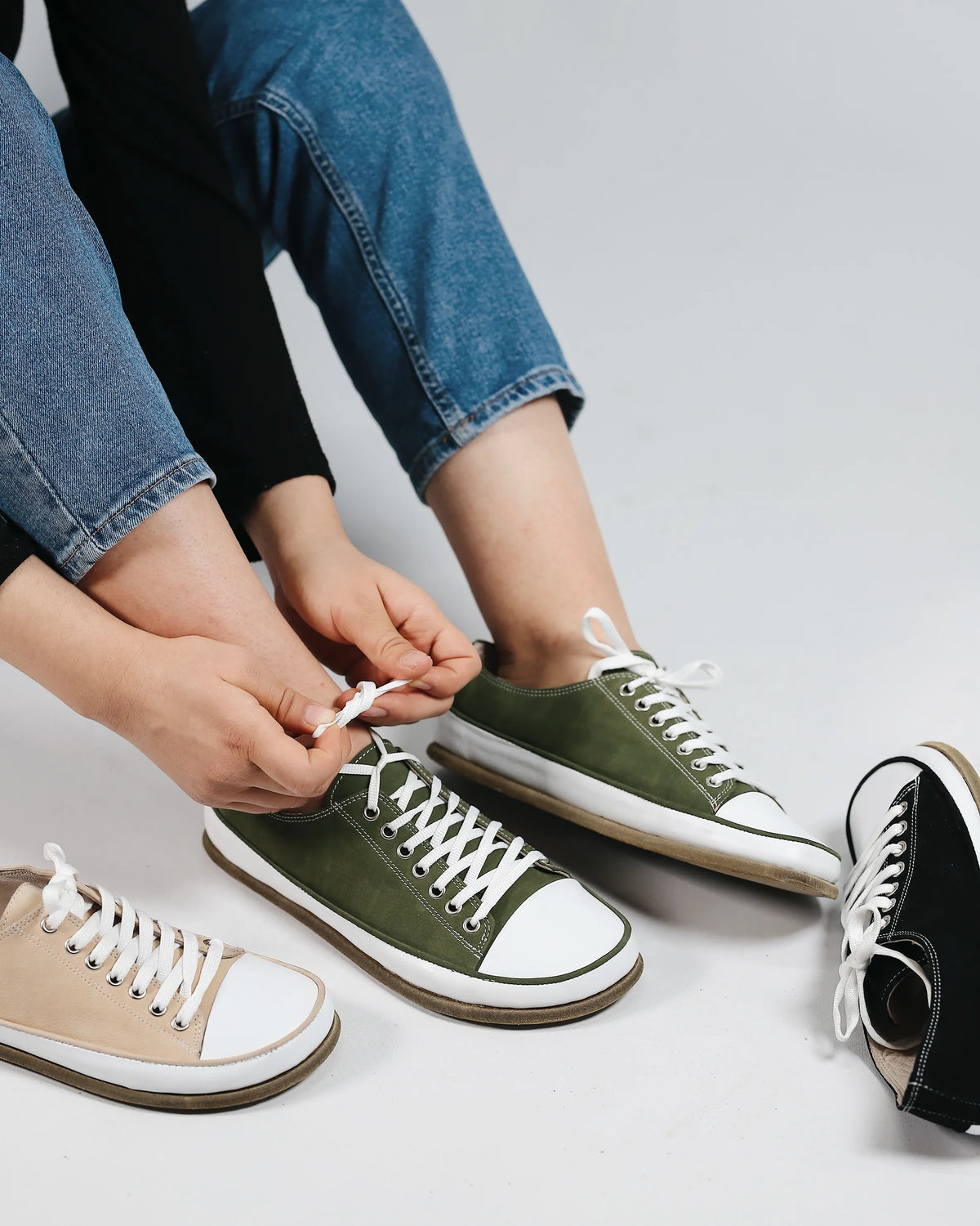 Nubuck Barefoot Converse Shoes – Classic Sole — Leather Sole – Green
