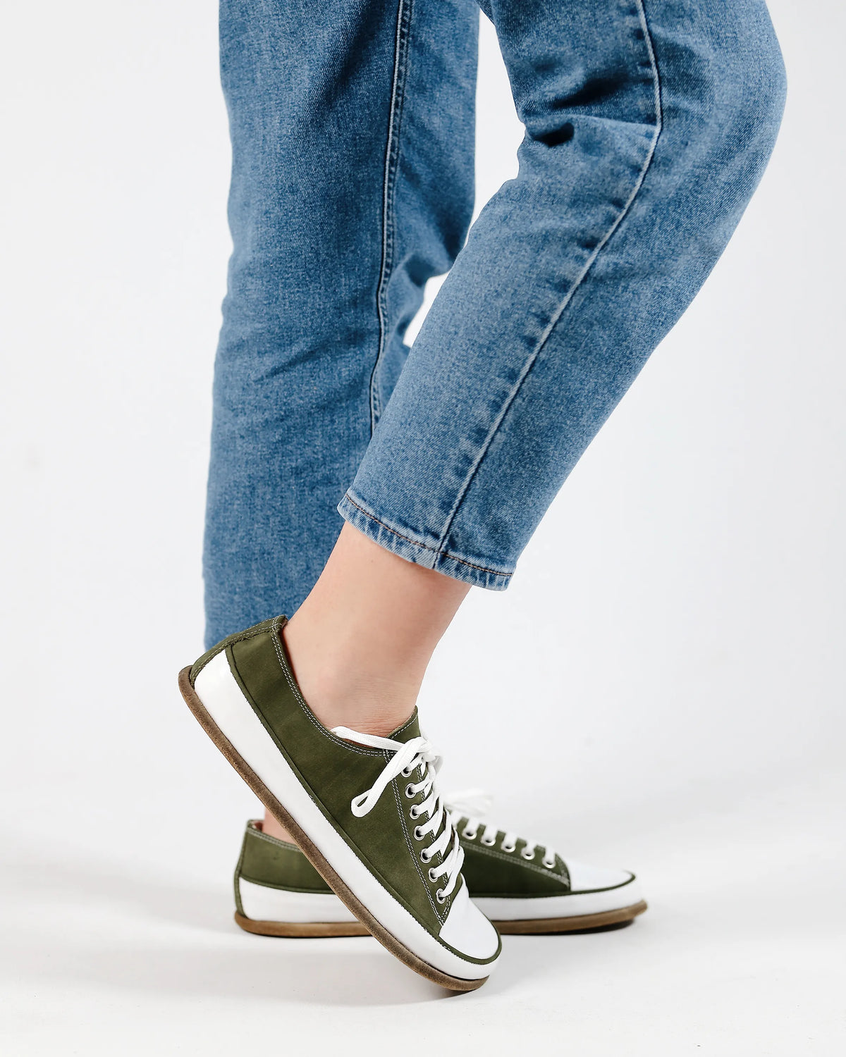 Nubuck Barefoot Converse Shoes – Classic Sole — Leather Sole – Green
