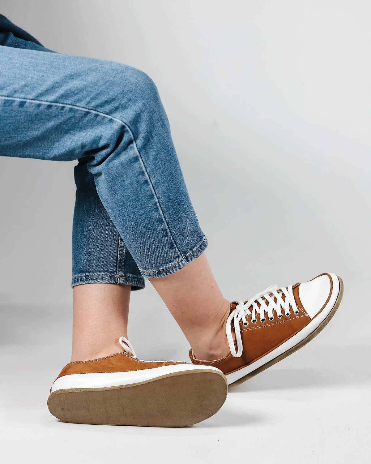 Nubuck Barefoot Converse Shoes – Classic Sole — Leather Sole – Tan