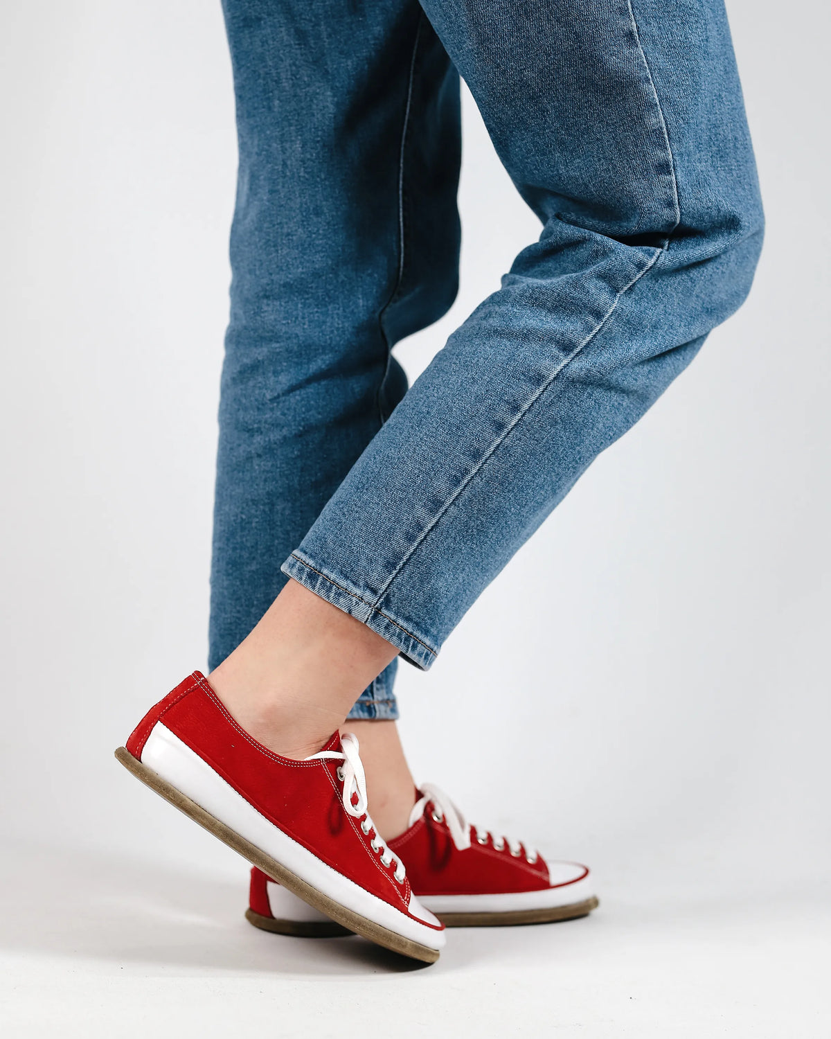 Nubuck Barefoot Converse Shoes – Classic Sole — Leather Sole – Red