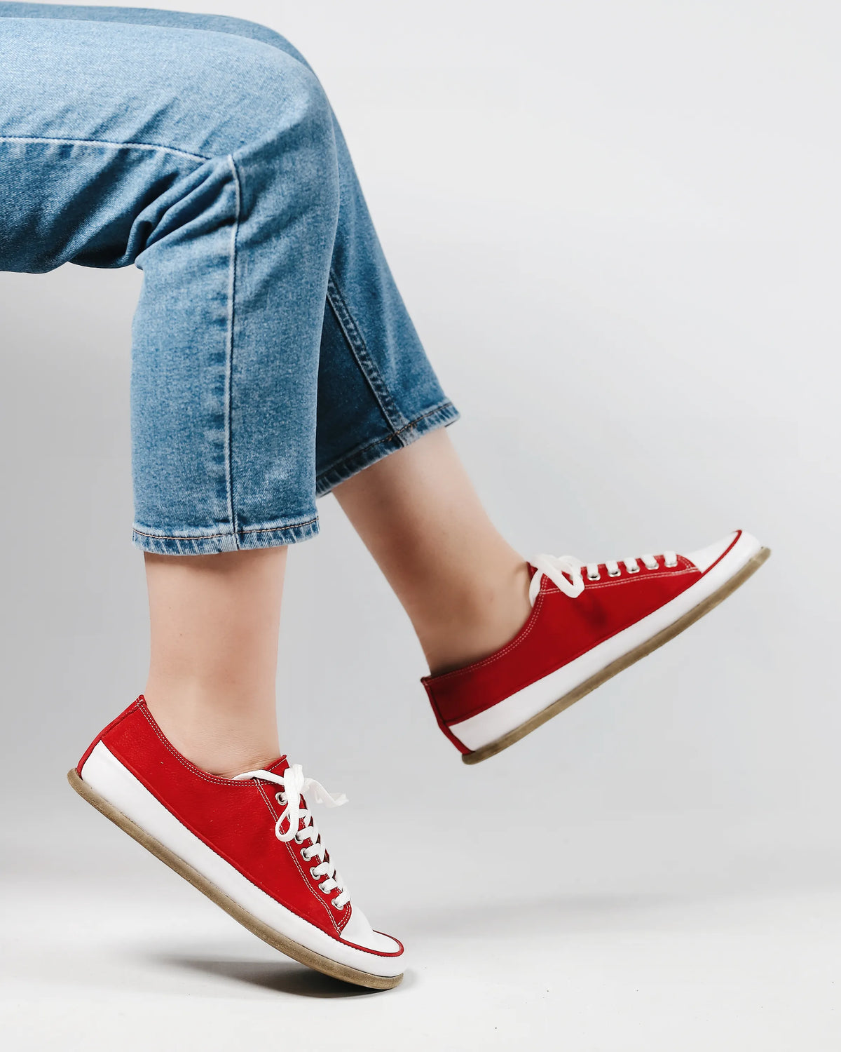Nubuck Barefoot Converse Shoes – Classic Sole — Leather Sole – Red