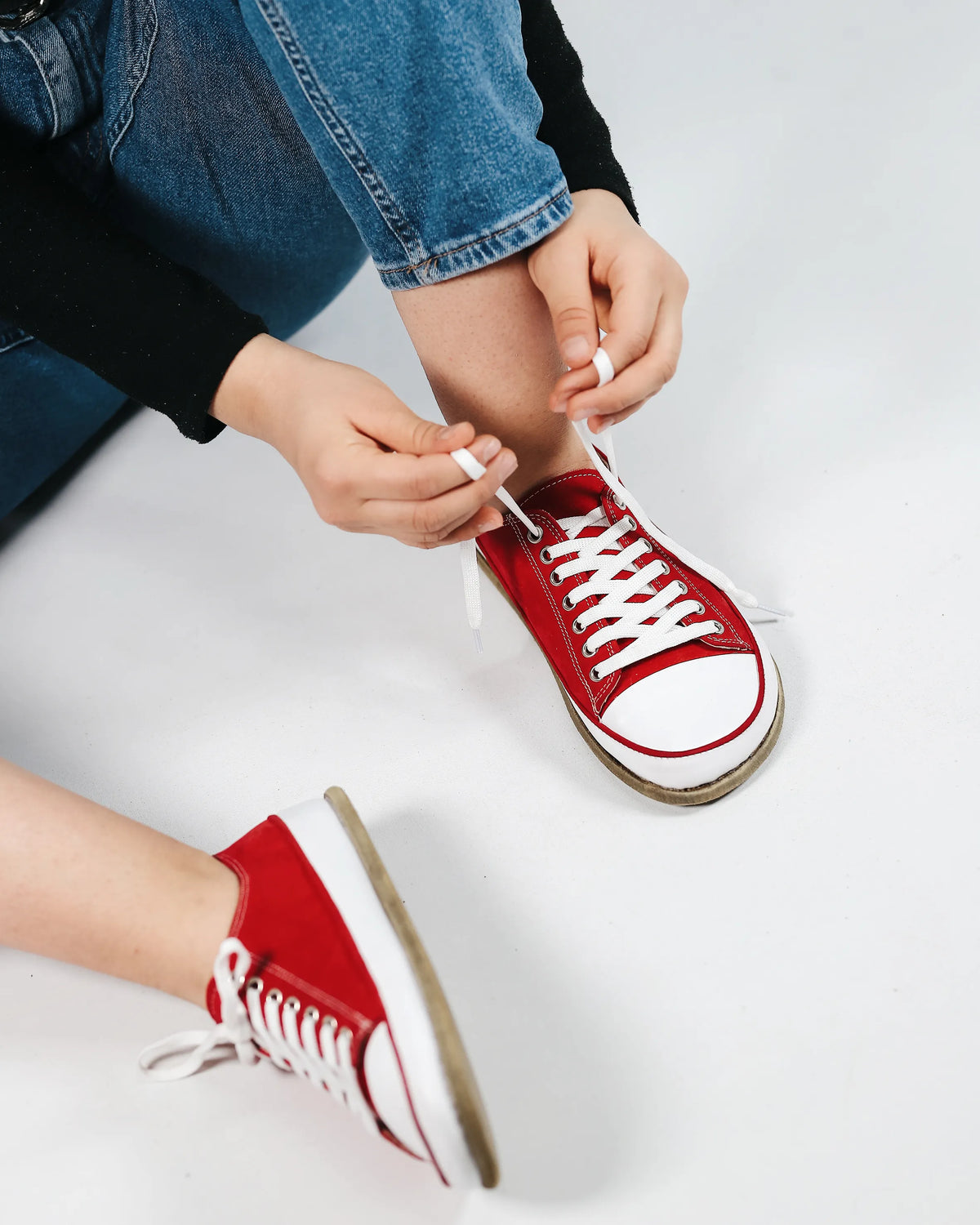Nubuck Barefoot Converse Shoes – Classic Sole — Leather Sole – Red