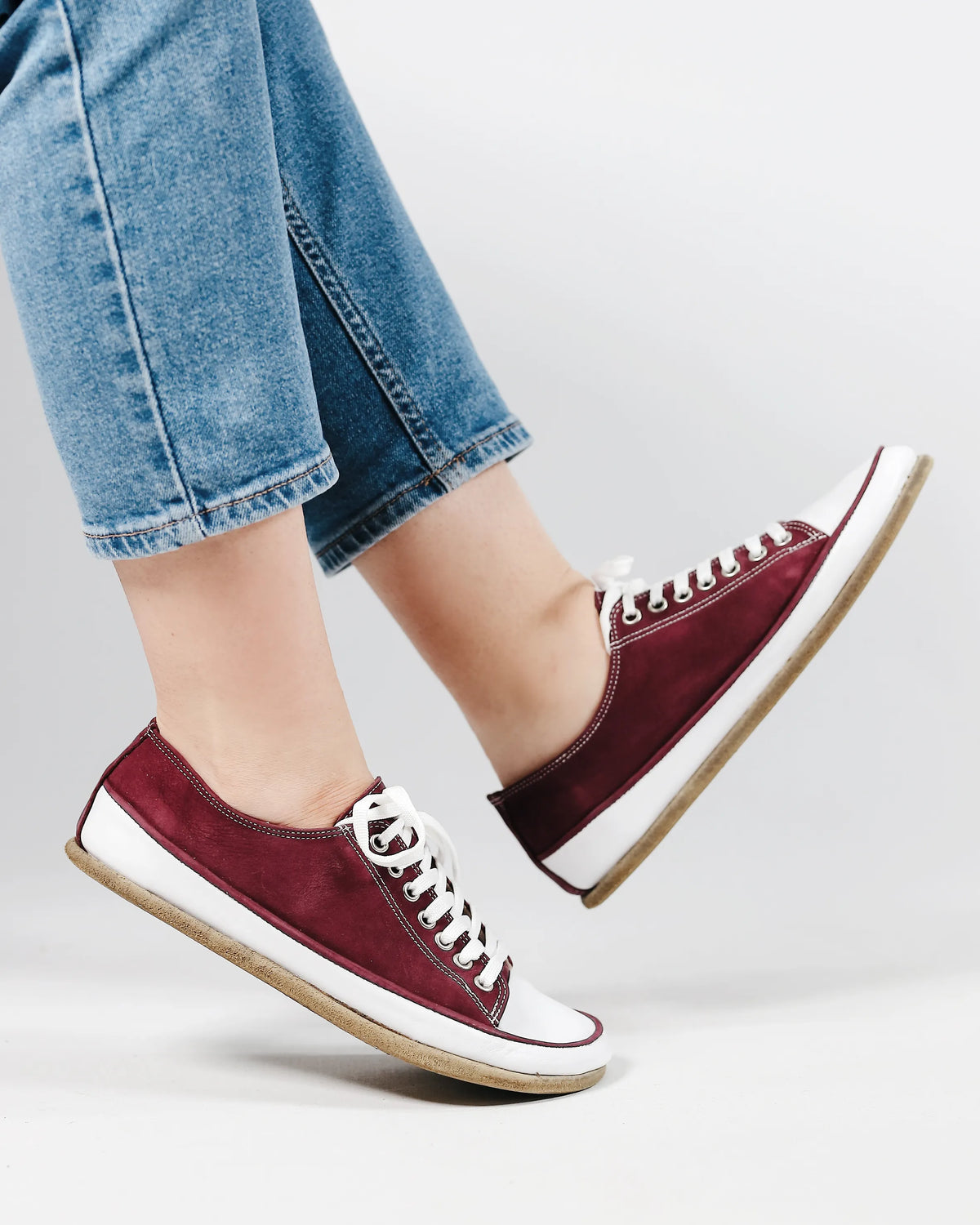 Nubuck Barefoot Converse Shoes – Classic Sole — Leather Sole – Burgundy