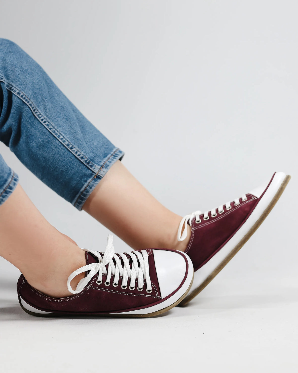 Nubuck Barefoot Converse Shoes – Classic Sole — Leather Sole – Burgundy