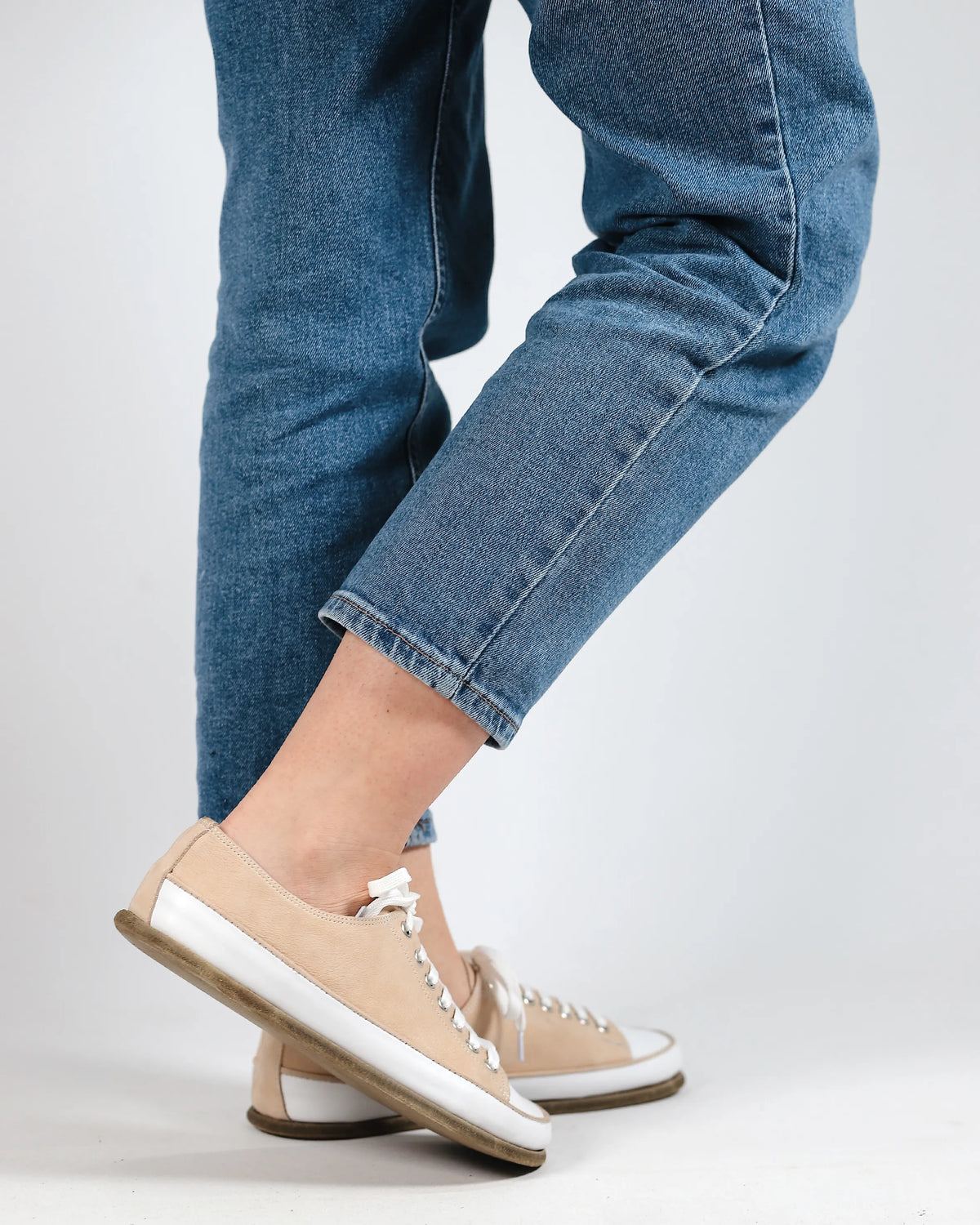 Nubuck Barefoot Converse Shoes – Classic Sole — Leather Sole – Cream