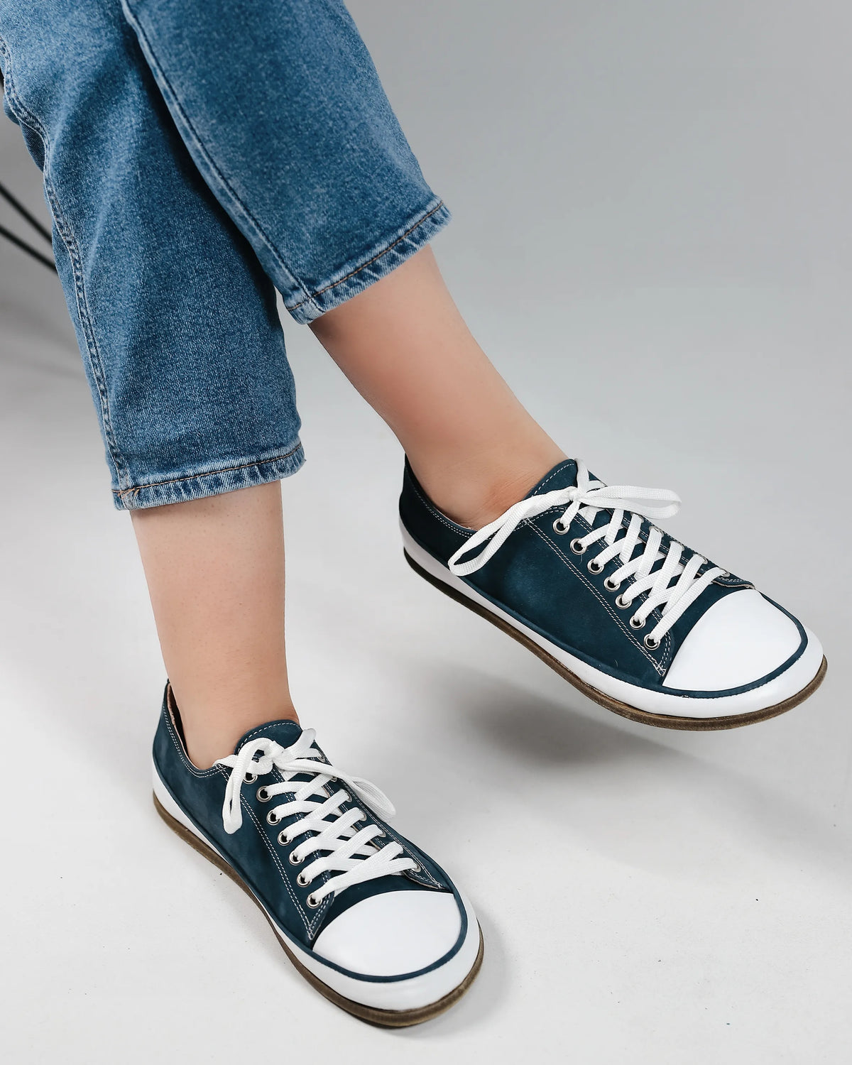 Nubuck Barefoot Converse Shoes – Classic Sole — Leather Sole – Jeans