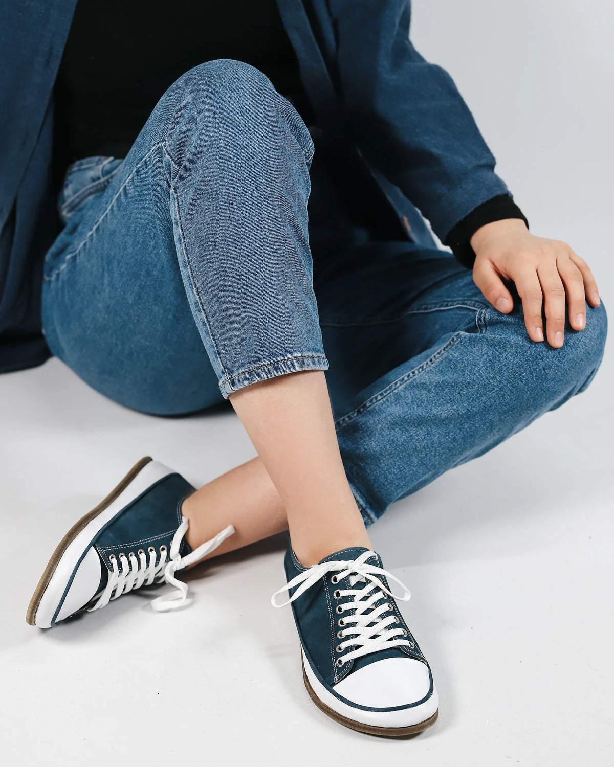 Nubuck Barefoot Converse Shoes – Classic Sole — Leather Sole – Jeans