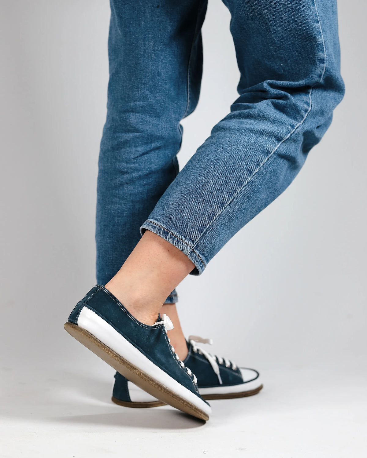 Nubuck Barefoot Converse Shoes – Classic Sole — Leather Sole – Jeans