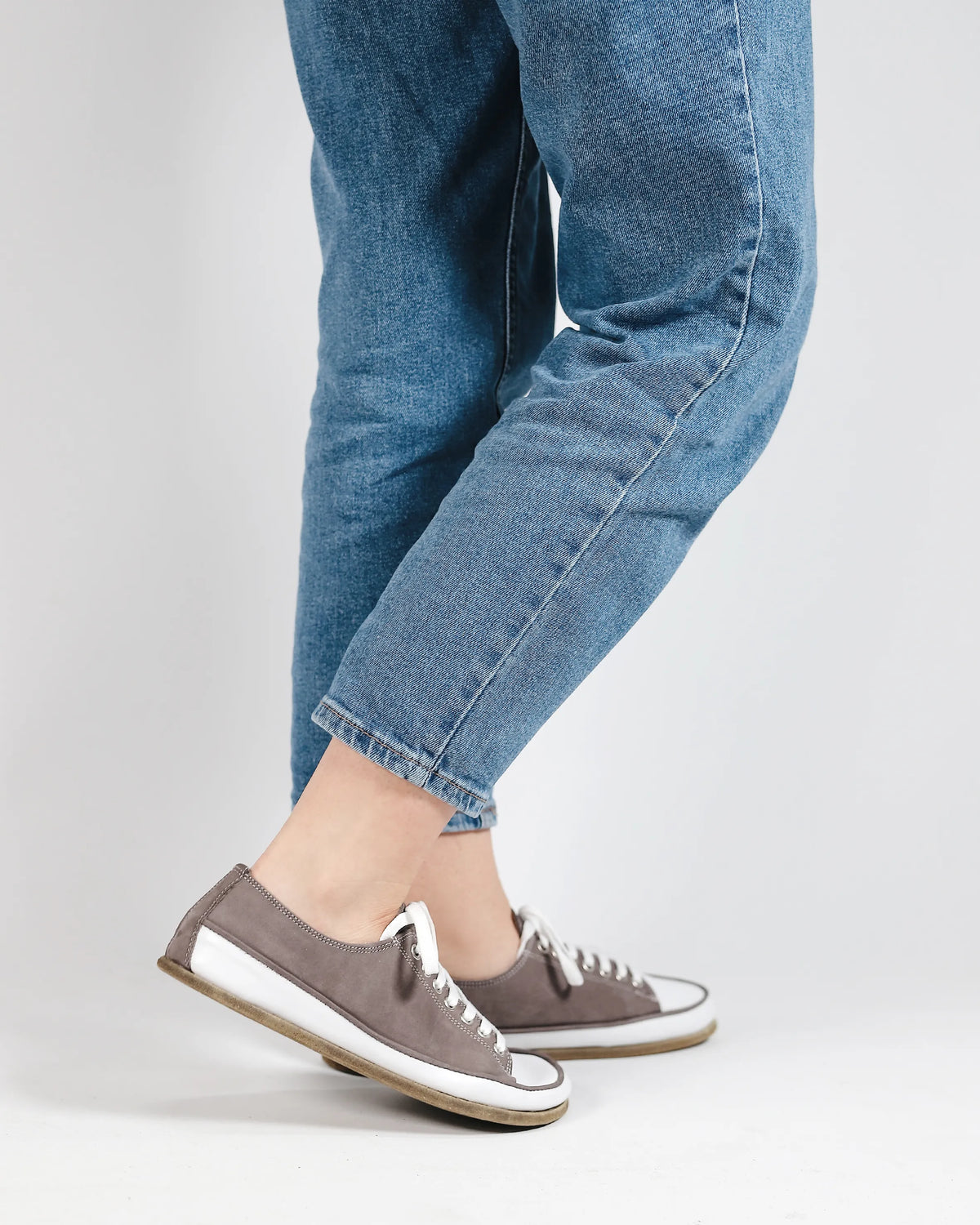 Nubuck Barefoot Converse Shoes – Classic Sole — Leather Sole – Gray