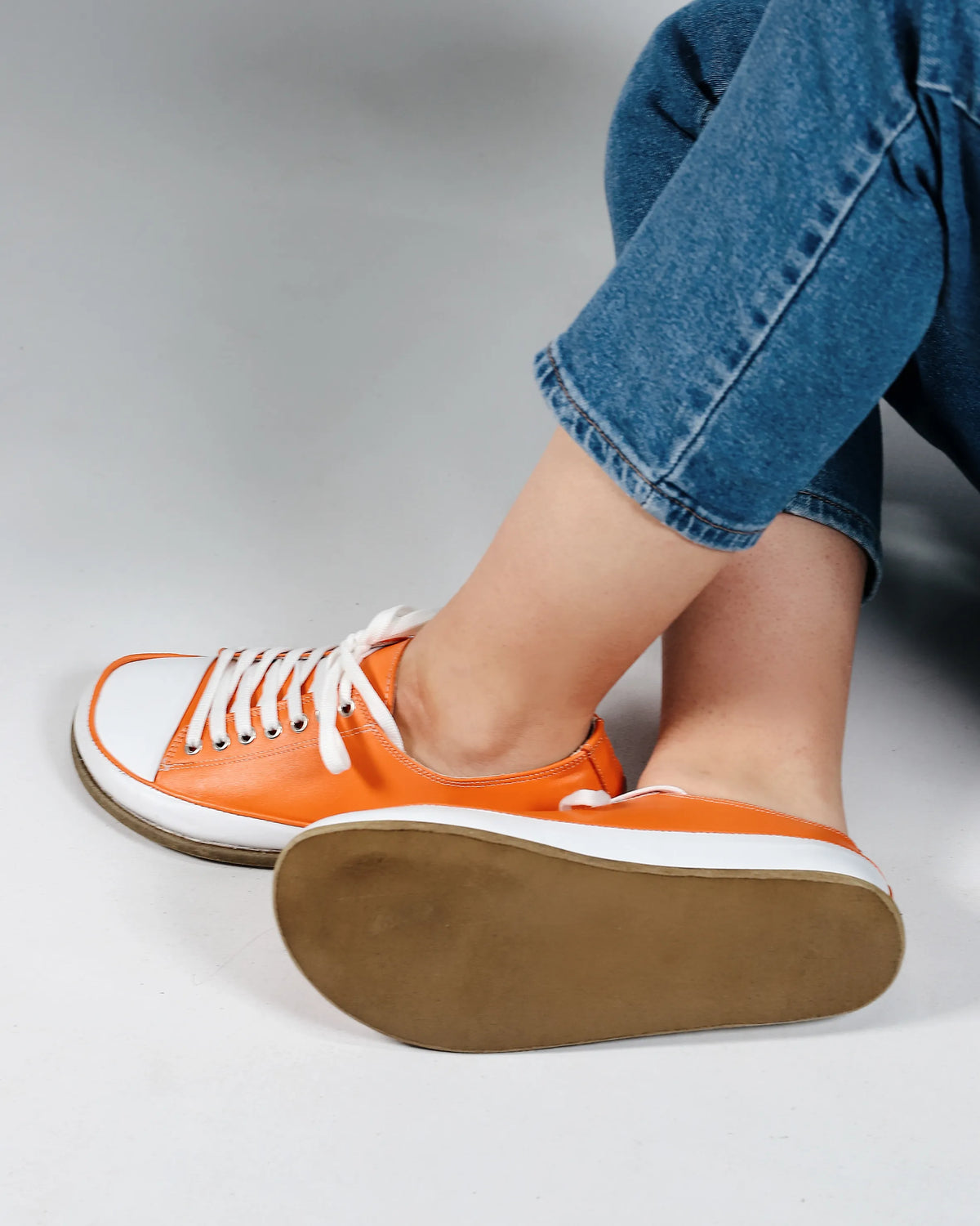 Smooth Barefoot Converse Shoes – Classic Sole — Leather Sole – Orange