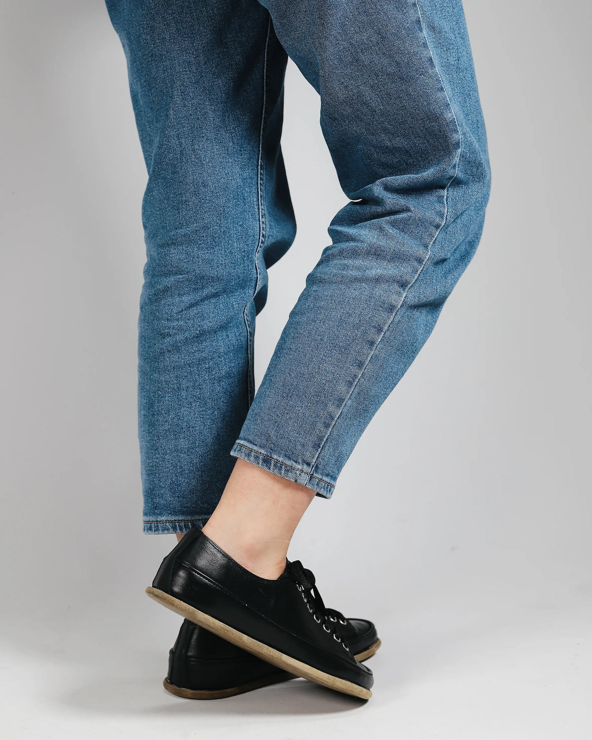 Smooth Barefoot Converse Shoes – Classic Sole — Leather Sole – Full Black