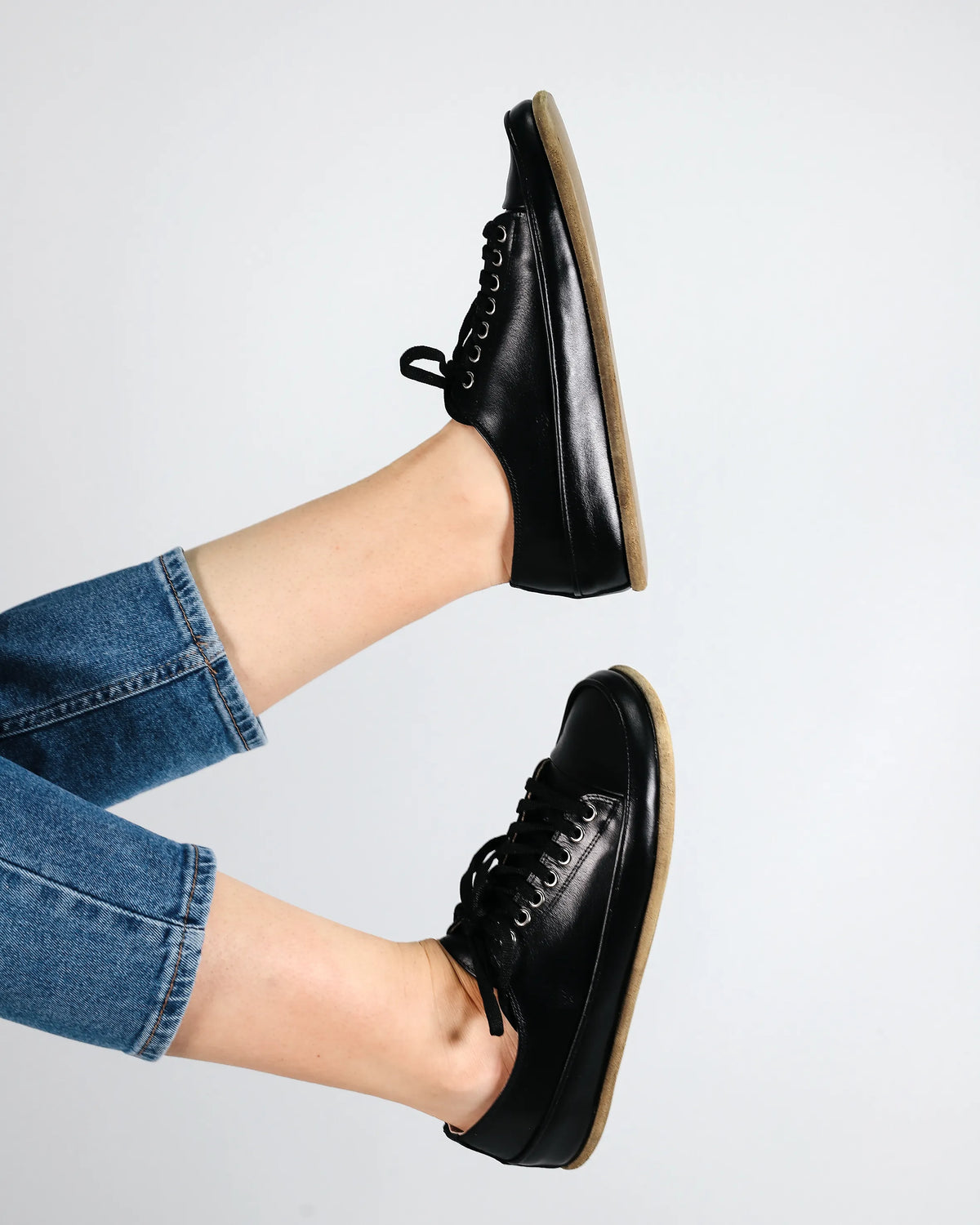 Smooth Barefoot Converse Shoes – Classic Sole — Leather Sole – Black