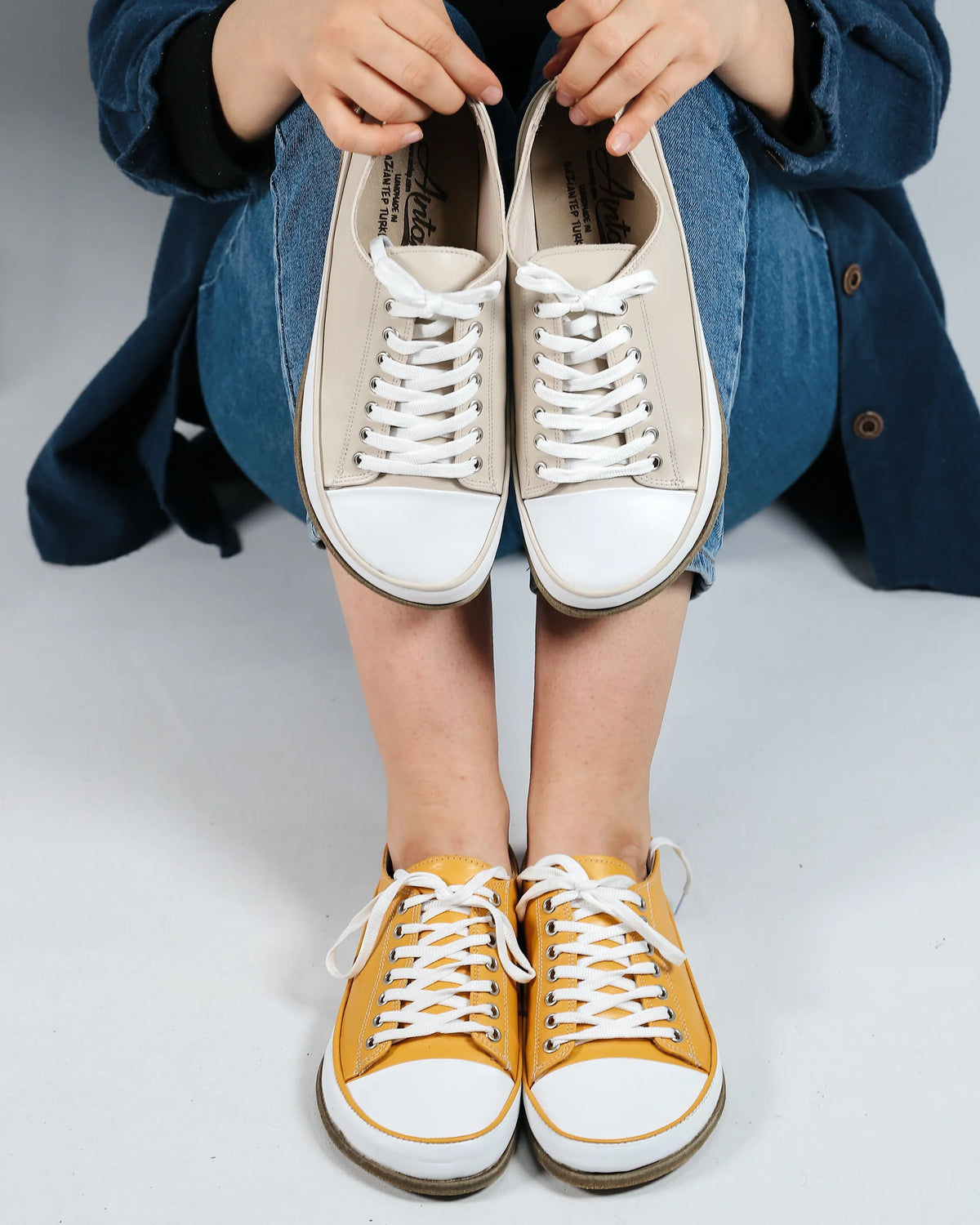 Smooth Barefoot Converse Shoes – Classic Sole — Leather Sole – Mustard