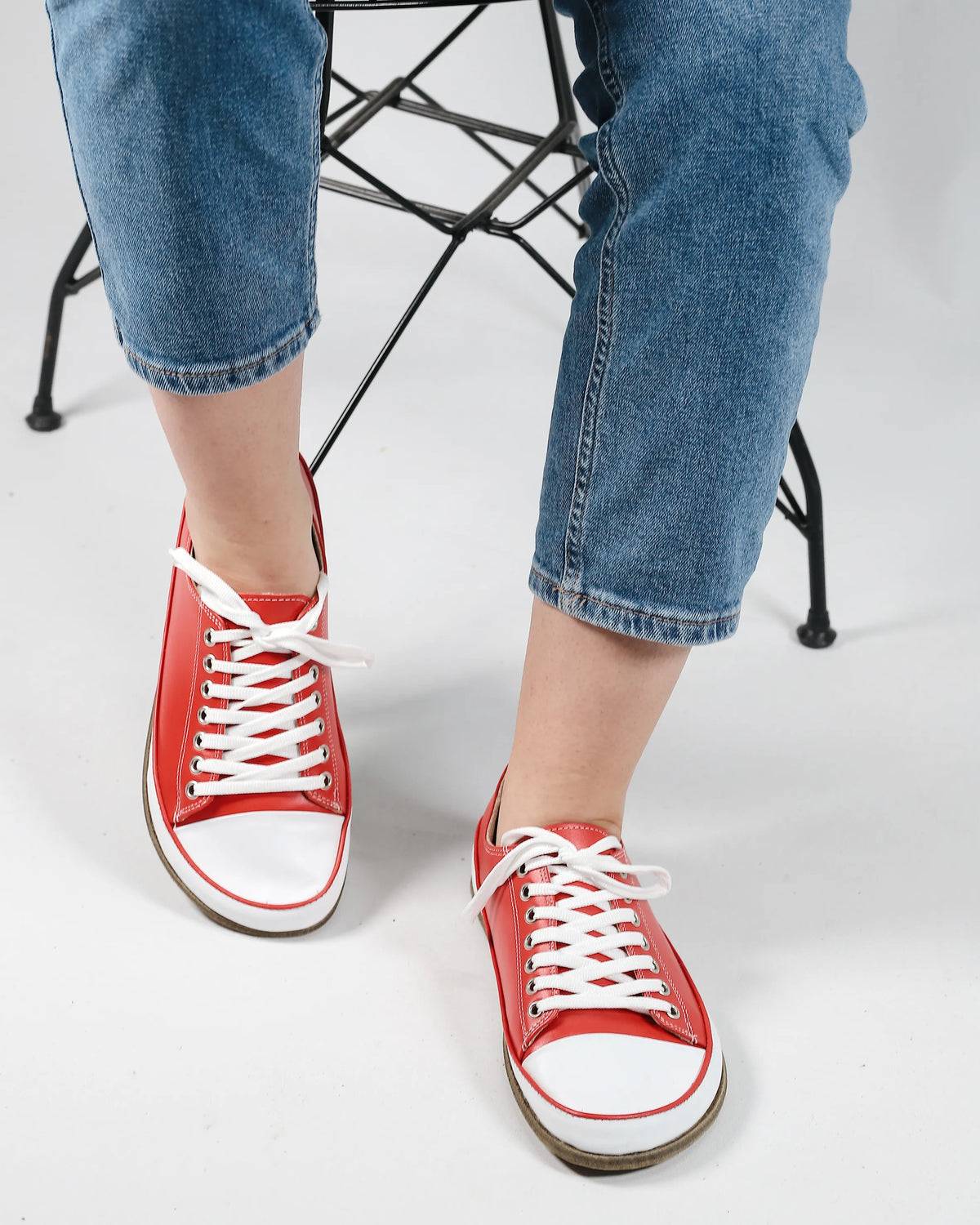 Smooth Barefoot Converse Shoes – Classic Sole — Leather Sole – Red