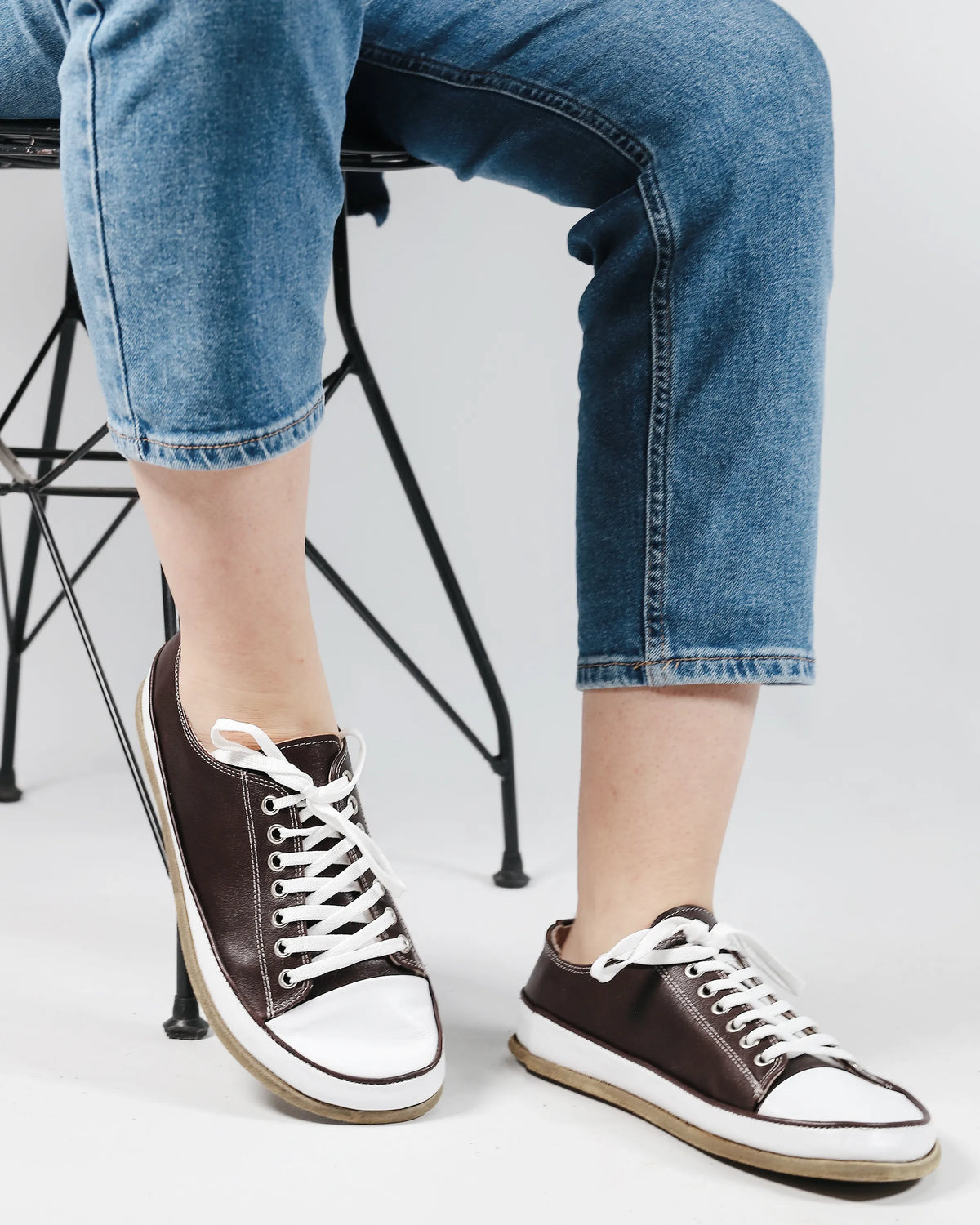 Smooth Barefoot Converse Shoes – Classic Sole — Leather Sole – Dark Brown