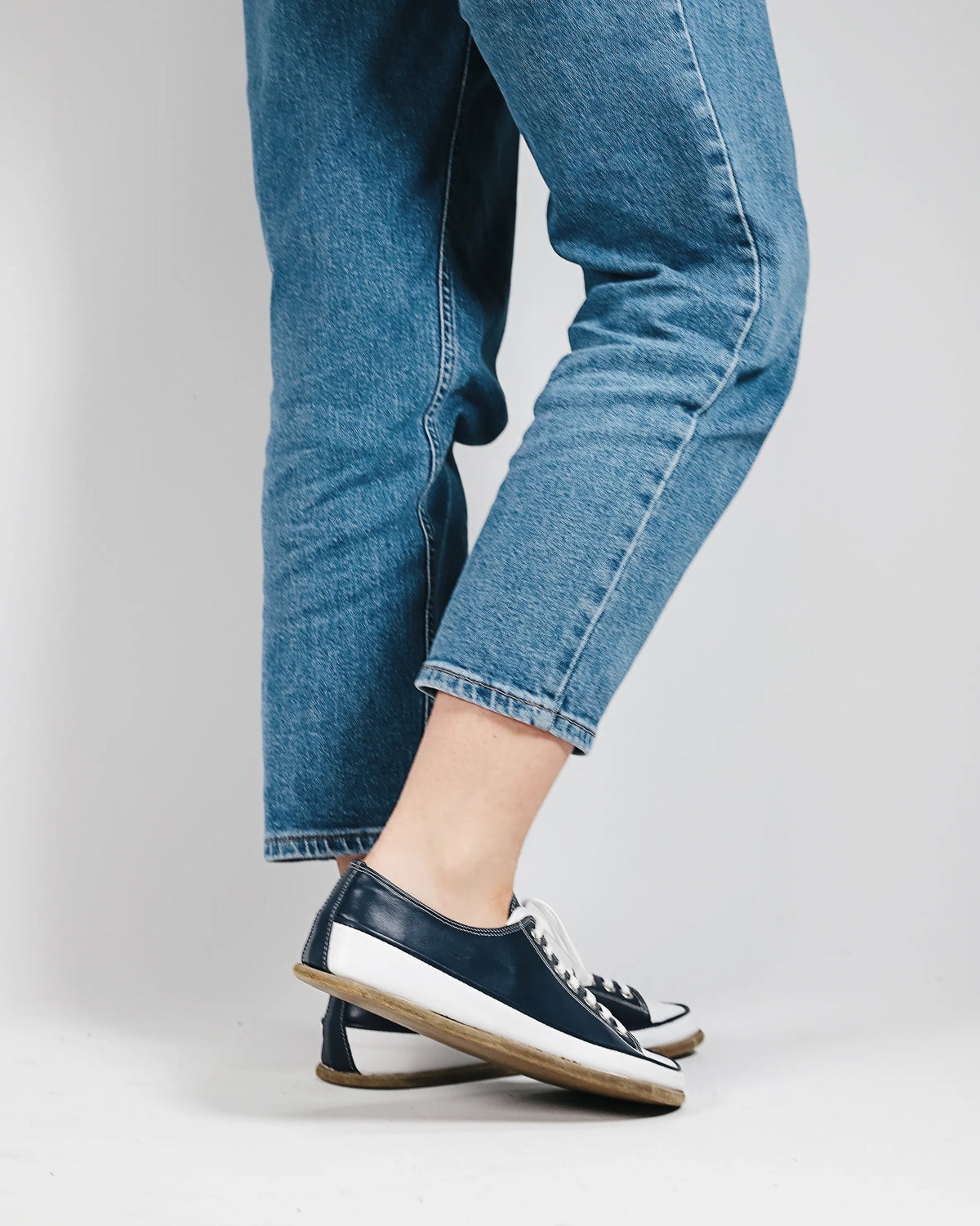 Smooth Barefoot Converse Shoes – Classic Sole — Leather Sole – Navy Blue