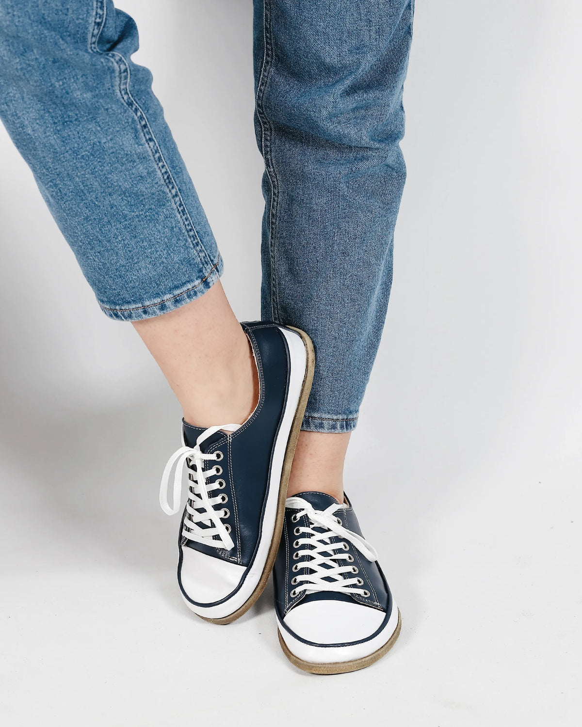 Smooth Barefoot Converse Shoes – Classic Sole — Leather Sole – Navy Blue