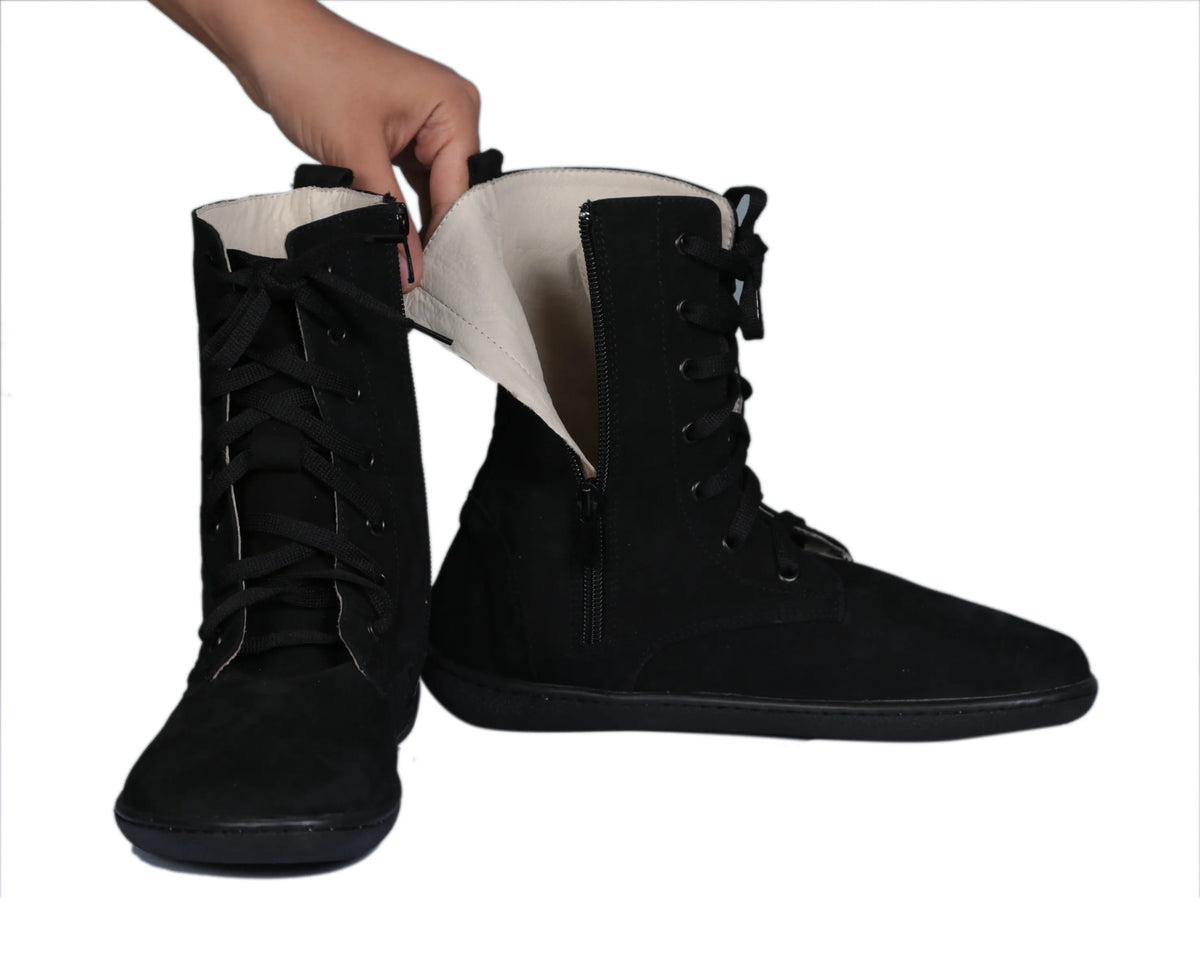 Nubuck Barefoot Long Boots Shoes – 6mm Rubber Sole – Black