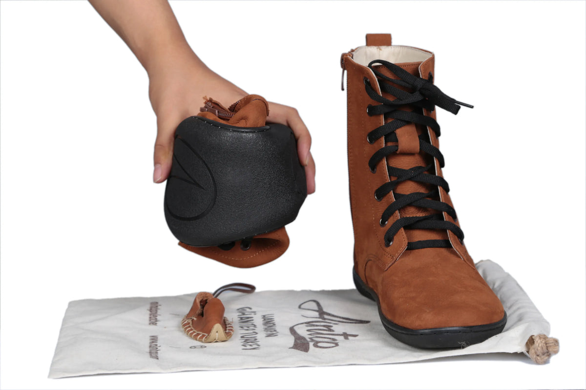 Nubuck Barefoot Long Boots Shoes – 6mm Rubber Sole – Tan