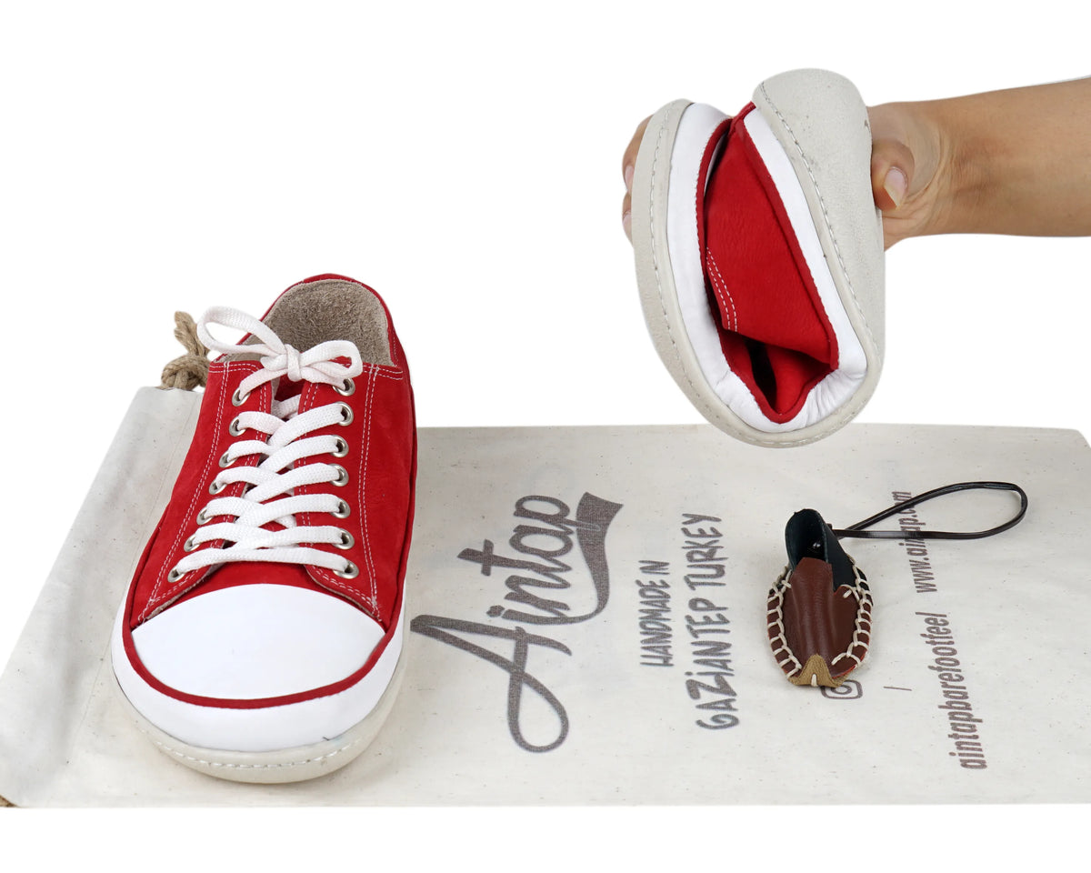 Nubuck Barefoot Converse Shoes – 6mm Rubber Sole – Red