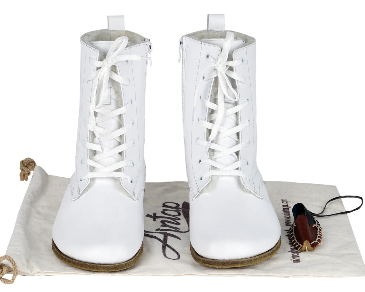Smooth Barefoot Shearling Long Boots Shoes – Classic Sole — Leather Sole – White