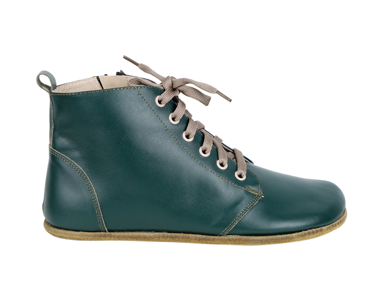 Smooth Barefoot Laces Short Boots Shoes – Classic Sole — Leather Sole – Green