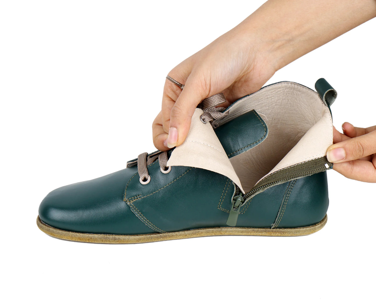 Smooth Barefoot Laces Short Boots Shoes – Classic Sole — Leather Sole – Green
