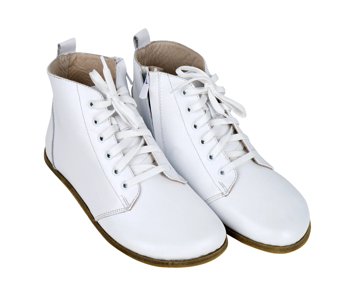 Smooth Barefoot Laces Short Boots Shoes – Classic Sole — Leather Sole – White