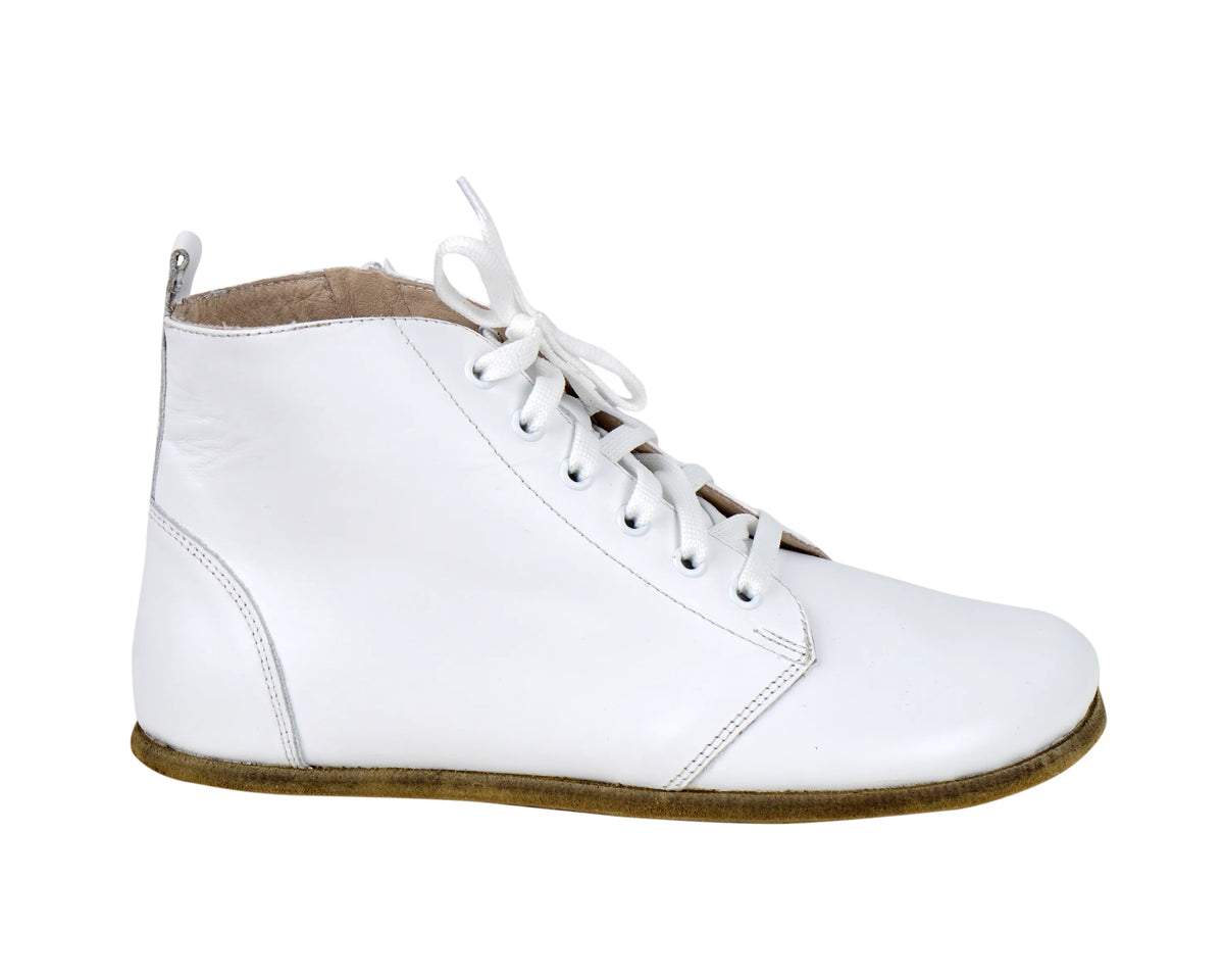 Smooth Barefoot Laces Short Boots Shoes – Classic Sole — Leather Sole – White