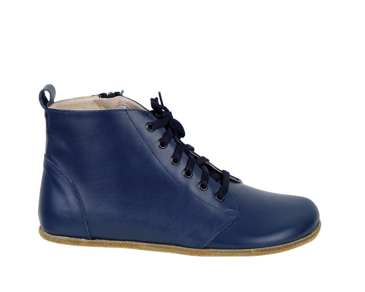 Smooth Barefoot Laces Short Boots Shoes – Classic Sole — Leather Sole – Navy Blue