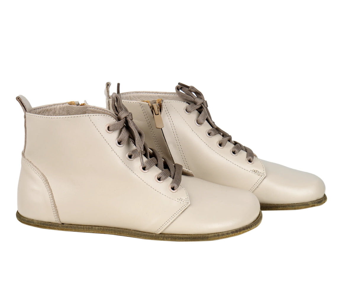 Smooth Barefoot Laces Short Boots Shoes – Classic Sole — Leather Sole – Cream