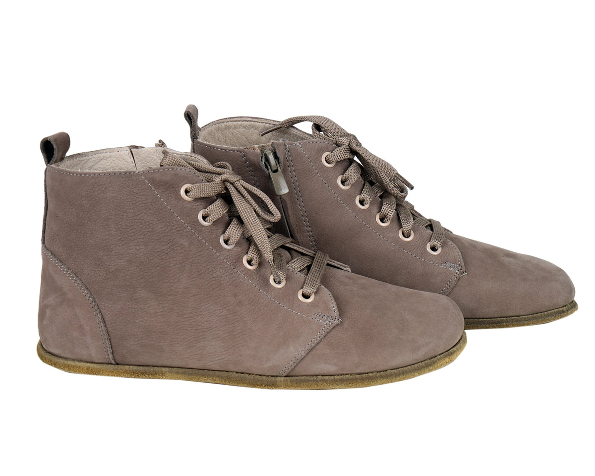 Nubuck Barefoot Laces Short Boots Shoes – Classic Sole — Leather Sole – Smoked