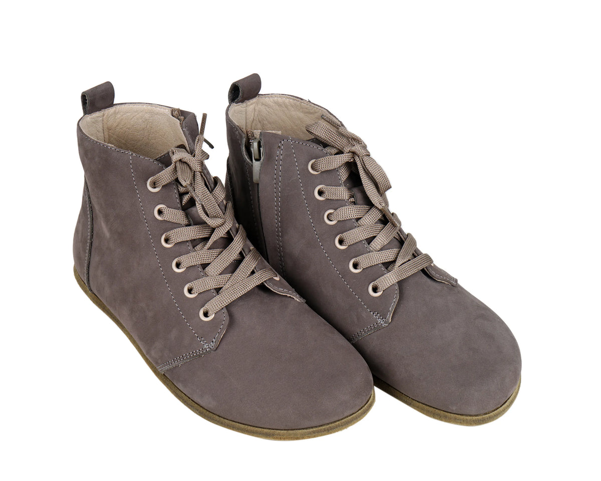 Nubuck Barefoot Laces Short Boots Shoes – Classic Sole — Leather Sole – Gray