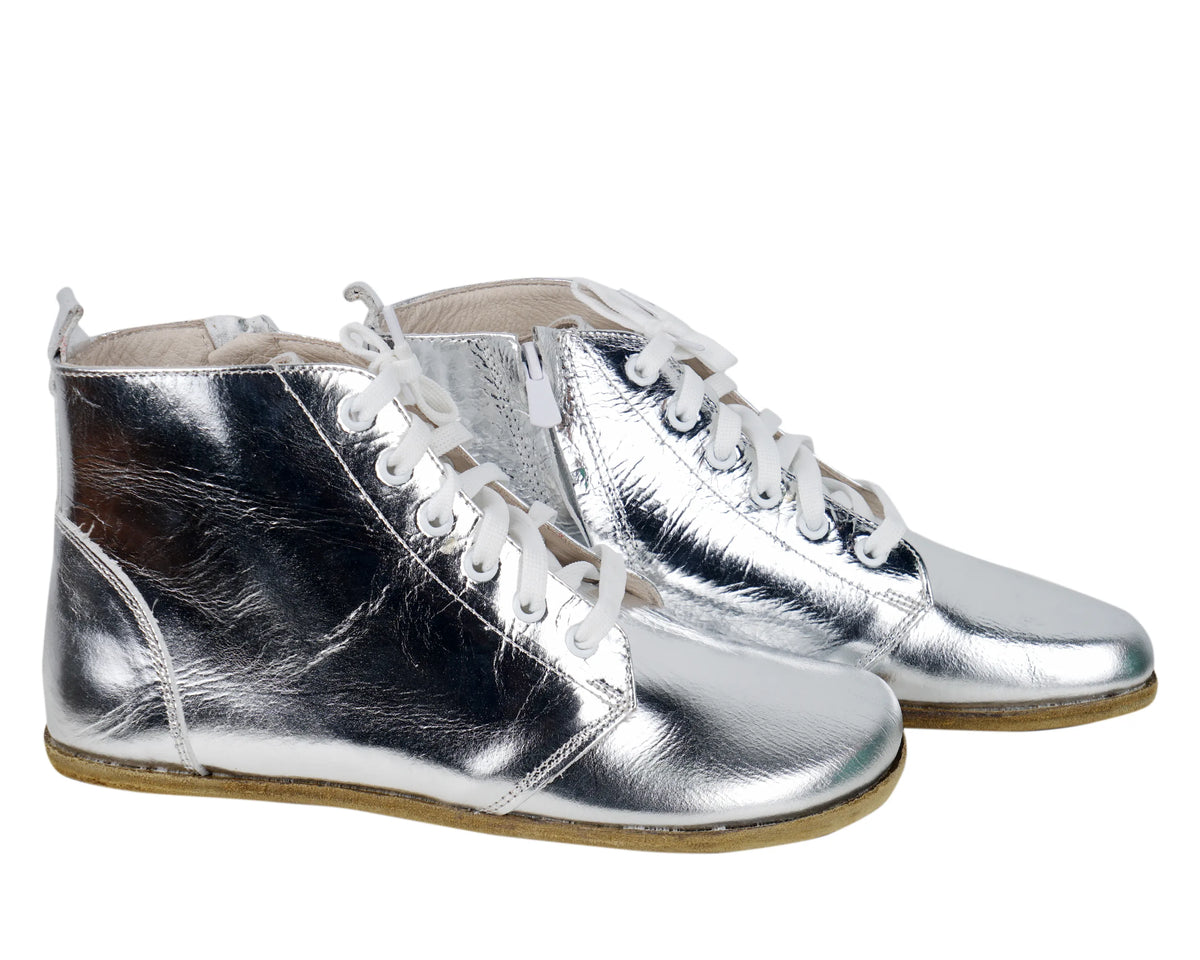 Bright Barefoot Laces Short Boots Shoes – Classic Sole — Leather Sole – Silver