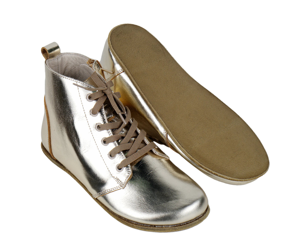 Bright Barefoot Laces Short Boots Shoes – Classic Sole — Leather Sole – Gold