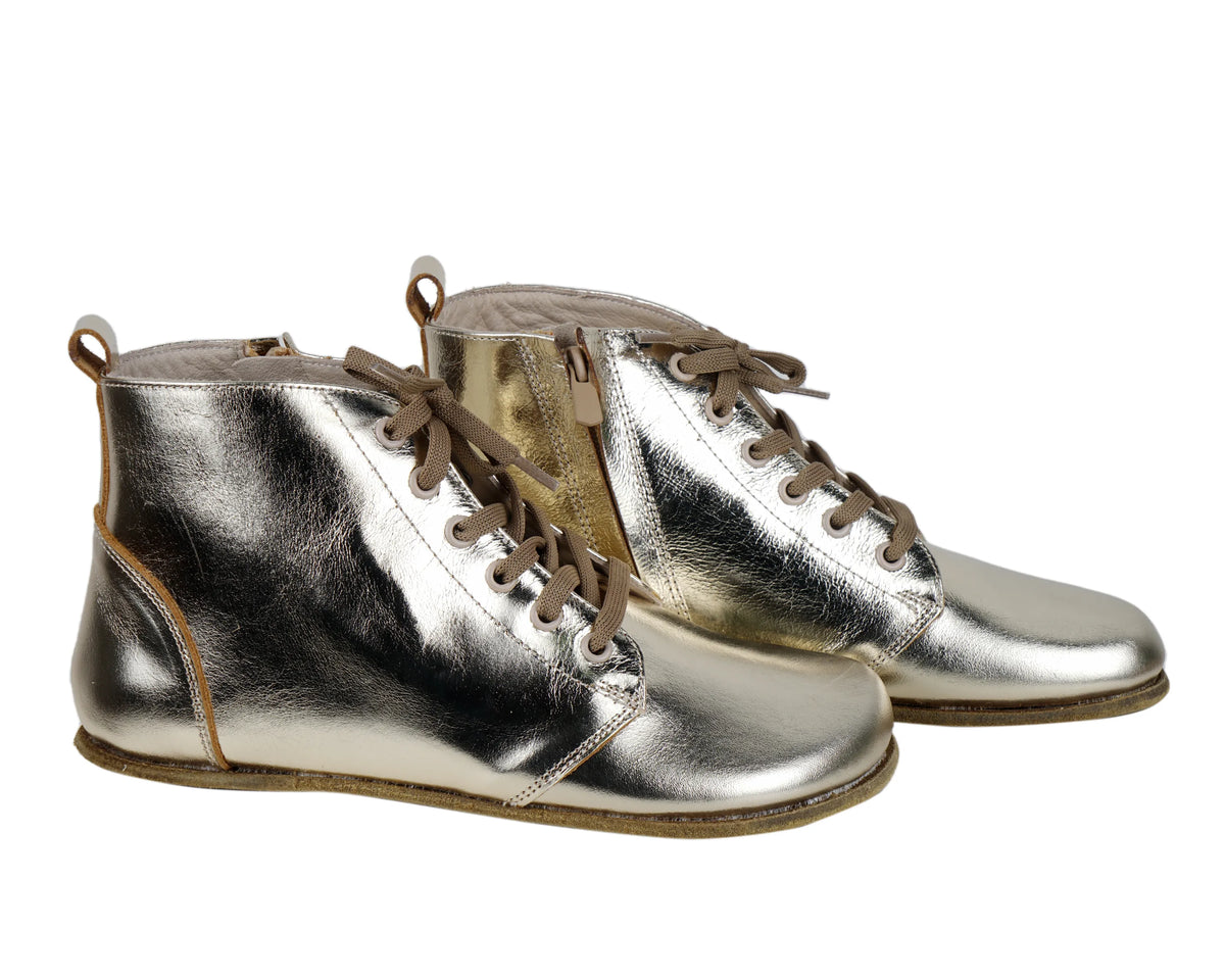 Bright Barefoot Laces Short Boots Shoes – Classic Sole — Leather Sole – Gold