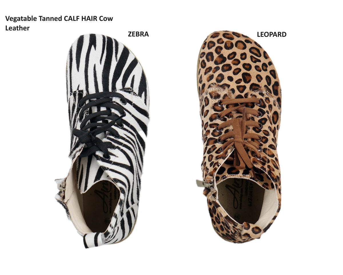 Hair Barefoot Laces Short Boots Shoes – Classic Sole — Leather Sole – Leopard