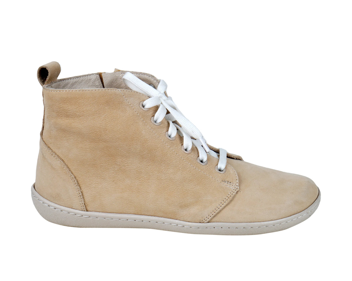 Nubuck Barefoot Laces Short Boots Shoes – 6mm Rubber Sole – Cream