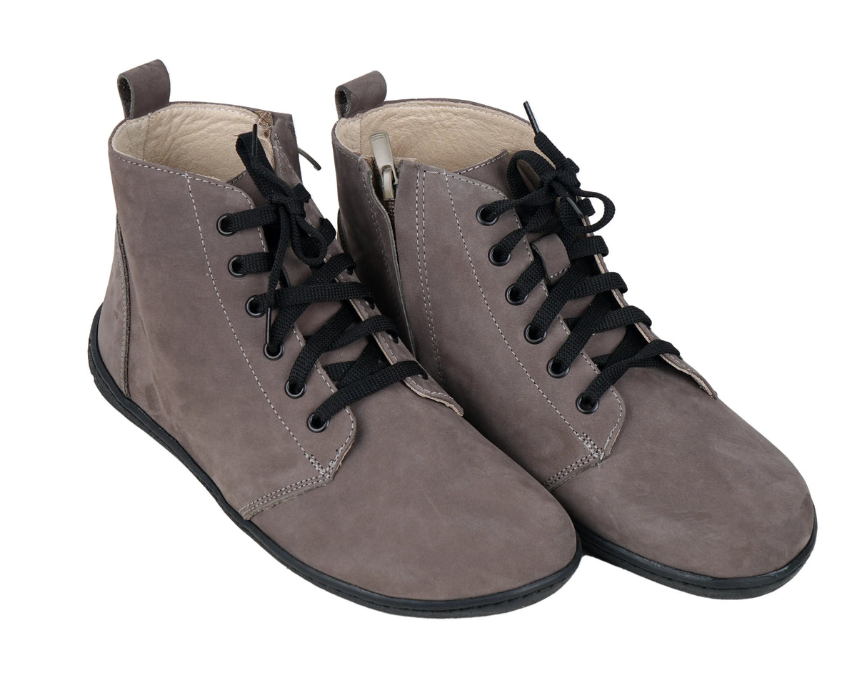 Nubuck Barefoot Laces Short Boots Shoes – 6mm Rubber Sole – Gray