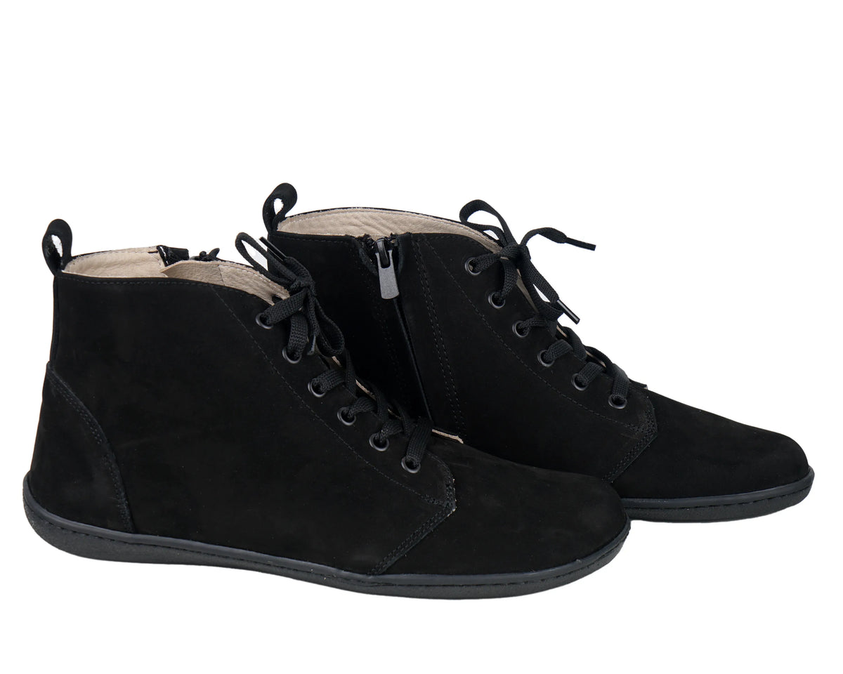 Nubuck Barefoot Laces Short Boots Shoes – 6mm Rubber Sole – Black