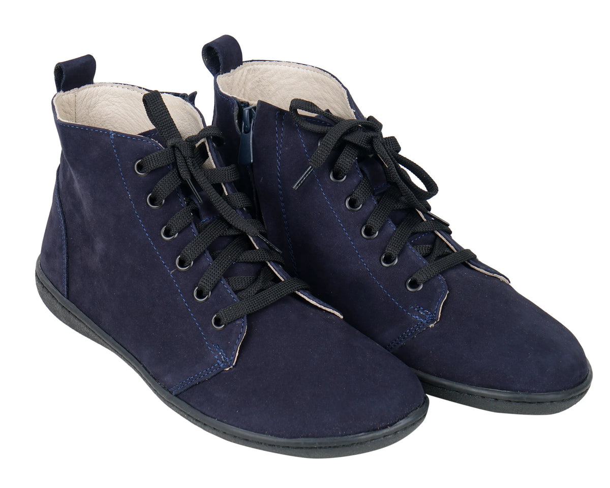 Nubuck Barefoot Laces Short Boots Shoes – 6mm Rubber Sole – Navy Blue