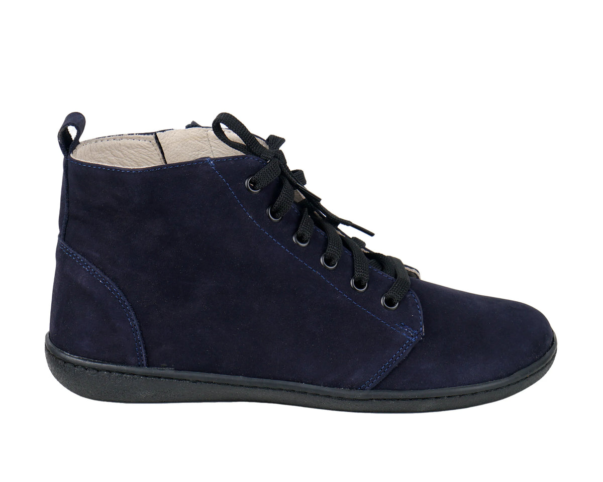 Nubuck Barefoot Laces Short Boots Shoes – 6mm Rubber Sole – Navy Blue